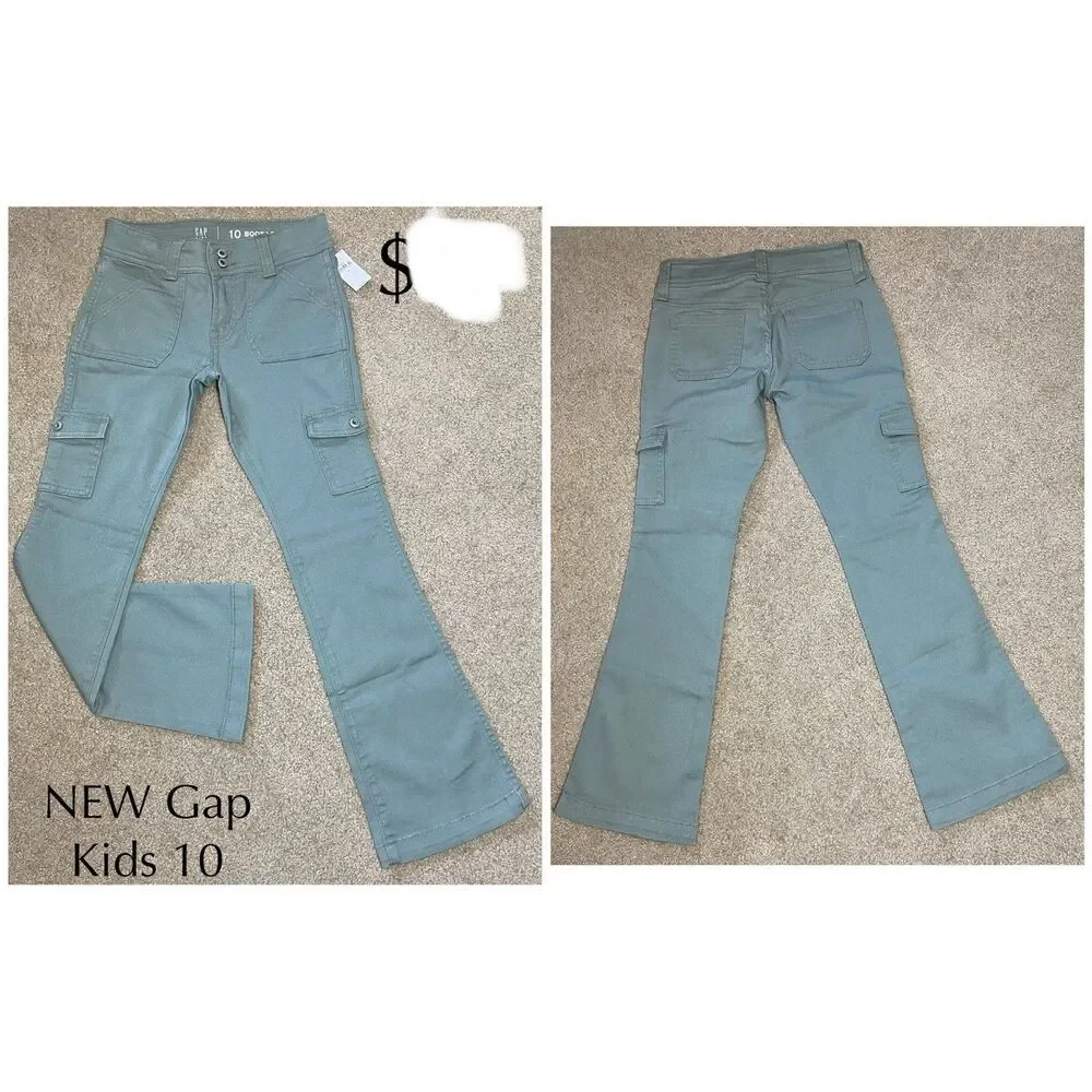 GAP Kids 10 Low Rise Bootcut Cargo Jeans Sage Green NWT